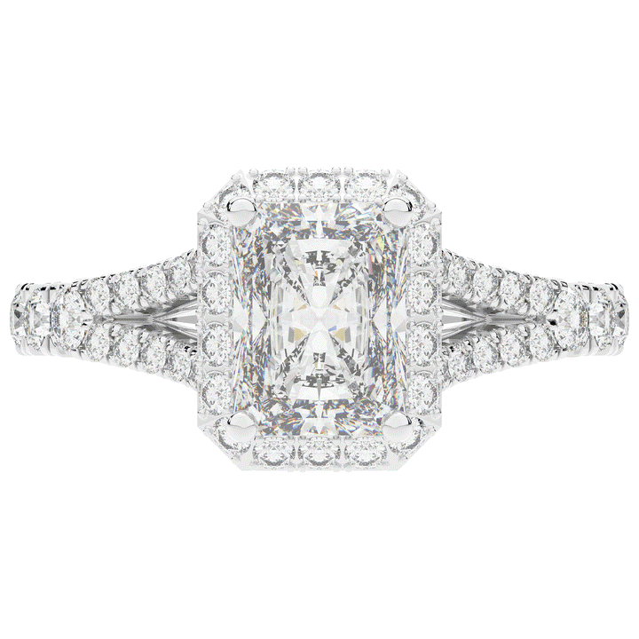 2.60CT.TW RADIANT LAB DIAMOND SPLIT SHANK HALO ENGAGEMENT RING - Nazarelle