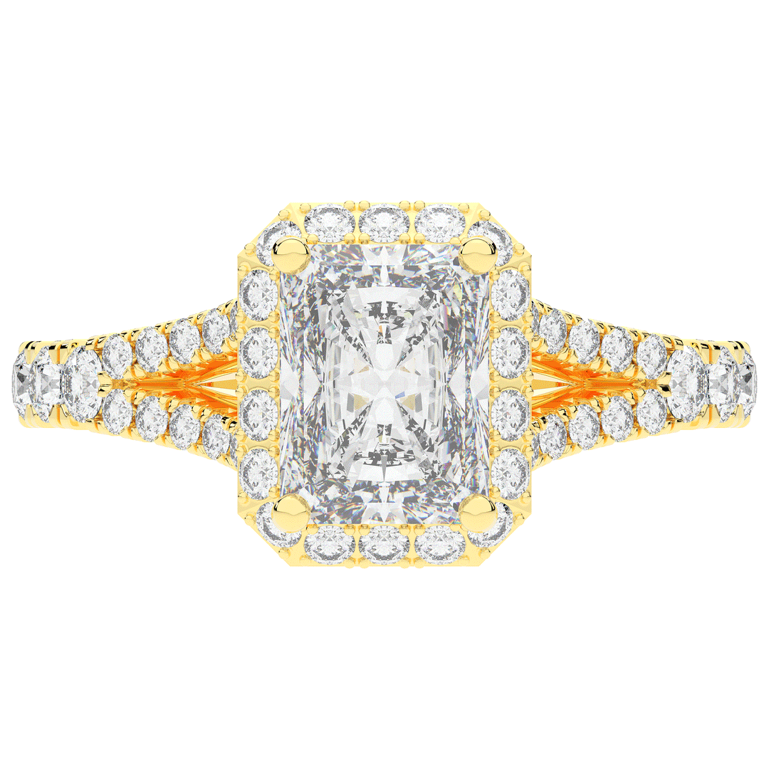 2.60CT.TW RADIANT LAB DIAMOND SPLIT SHANK HALO ENGAGEMENT RING - Nazarelle