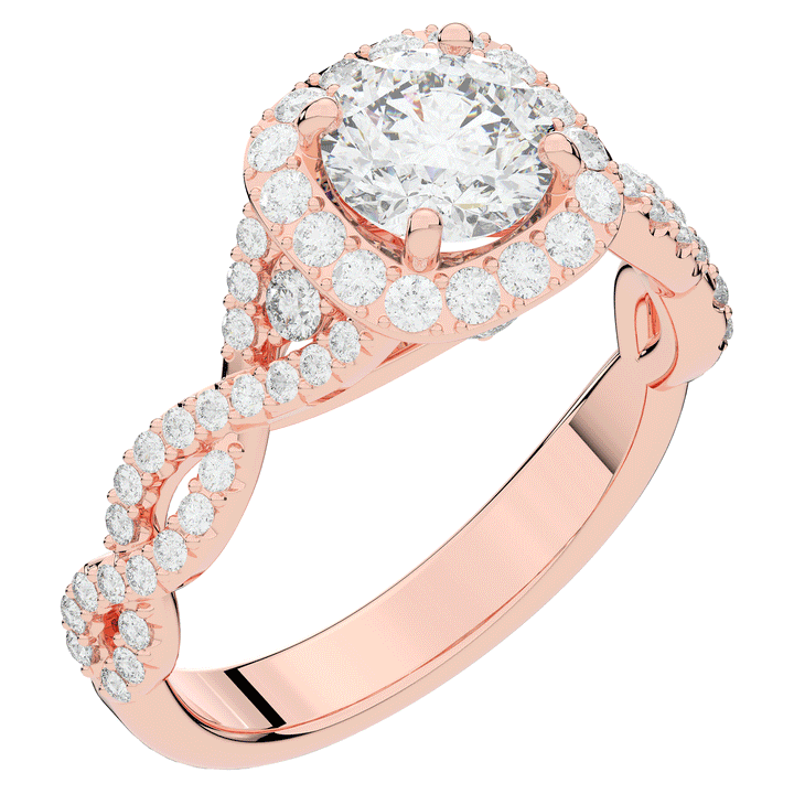 1.60CT.TW ROUND LAB DIAMOND HALO TWIST ENGAGEMENT RING - Nazarelle