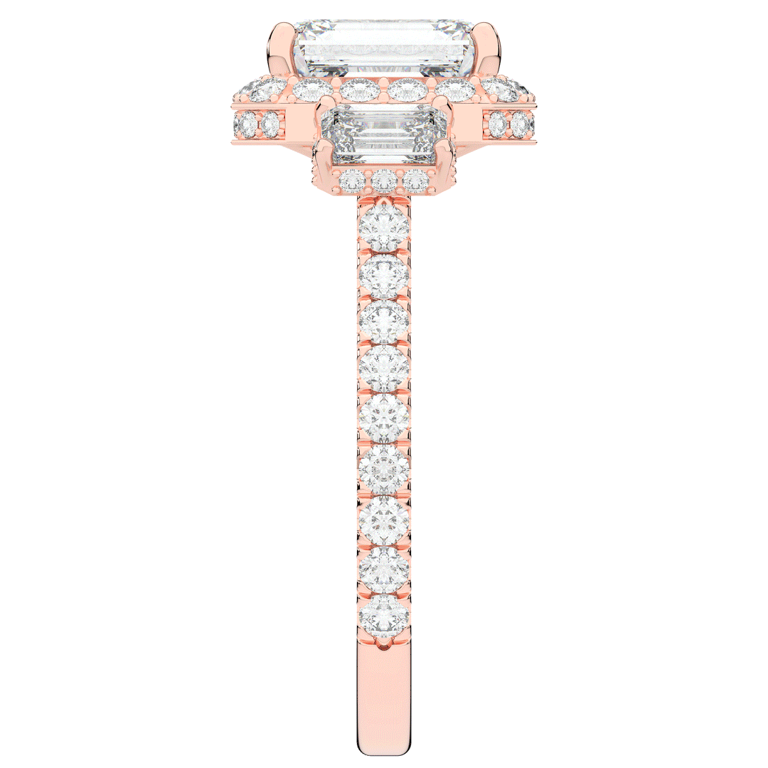 3.20CT.TW EMERALD CUT LAB DIAMOND 3 STONE ENGAGEMENT RING - Nazarelle