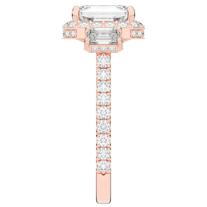 3.20CT.TW EMERALD CUT LAB DIAMOND 3 STONE ENGAGEMENT RING - Nazarelle