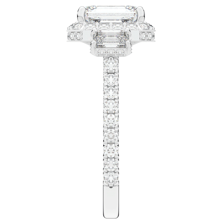 3.20CT.TW EMERALD CUT LAB DIAMOND 3 STONE ENGAGEMENT RING - Nazarelle