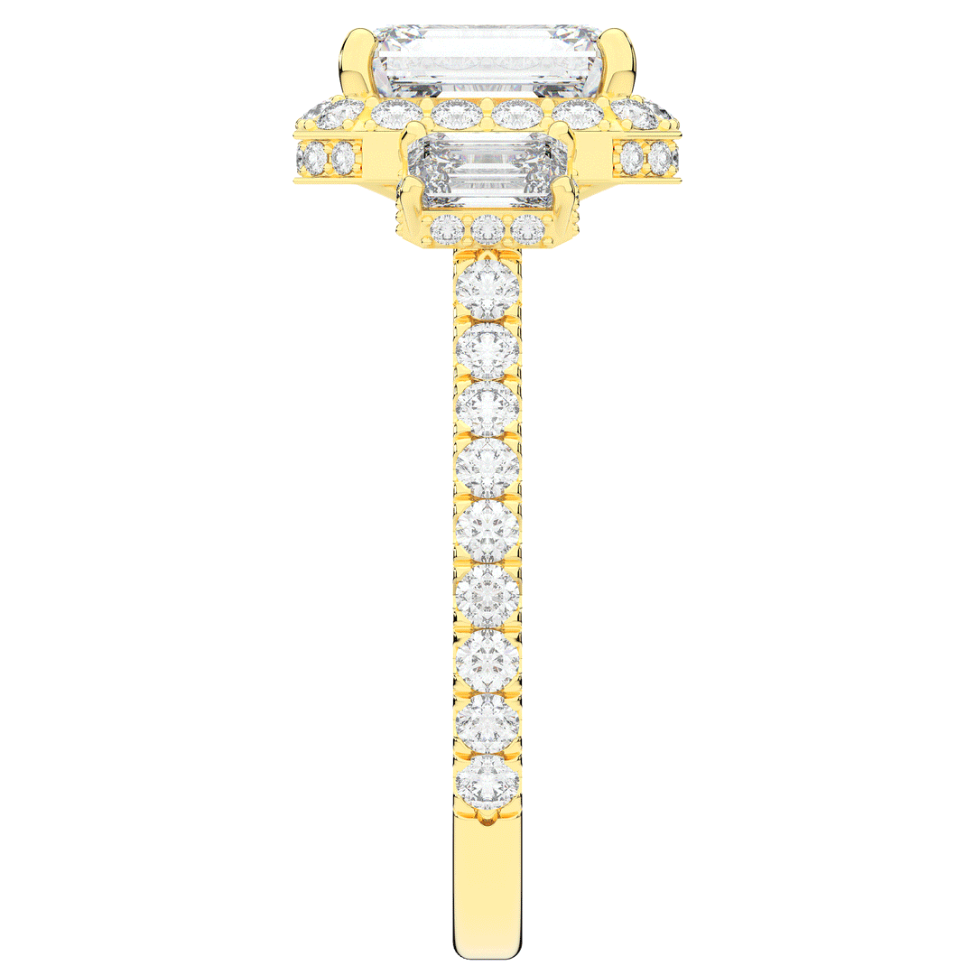 3.20CT.TW EMERALD CUT LAB DIAMOND 3 STONE ENGAGEMENT RING - Nazarelle