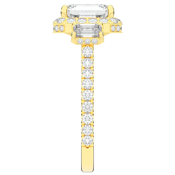 3.20CT.TW EMERALD CUT LAB DIAMOND 3 STONE ENGAGEMENT RING - Nazarelle