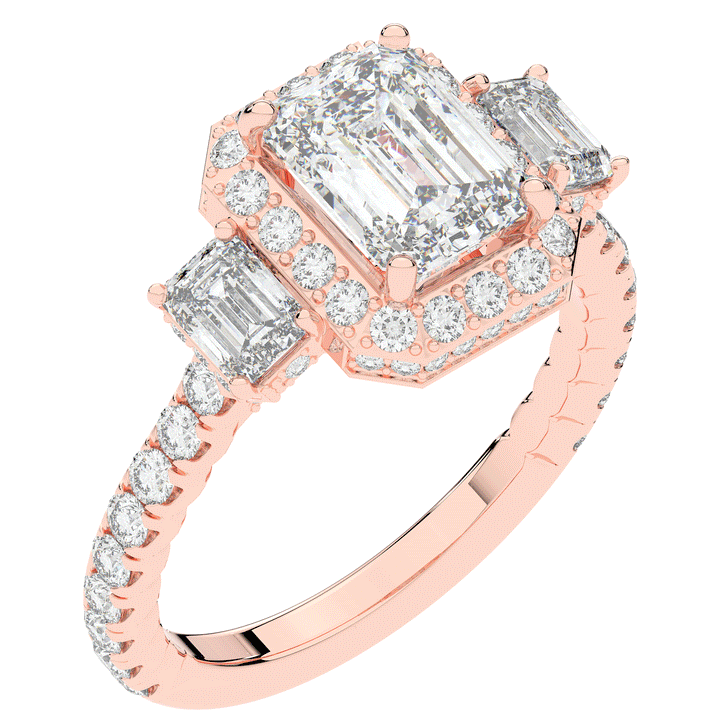 3.20CT.TW EMERALD CUT LAB DIAMOND 3 STONE ENGAGEMENT RING - Nazarelle