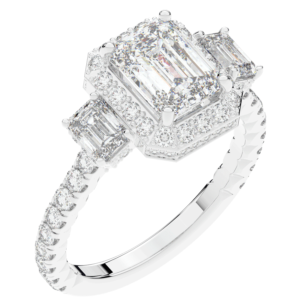3.20CT.TW EMERALD CUT LAB DIAMOND 3 STONE ENGAGEMENT RING - Nazarelle