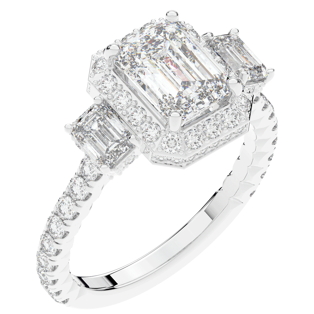 3.20CT.TW EMERALD CUT LAB DIAMOND 3 STONE ENGAGEMENT RING - Nazarelle