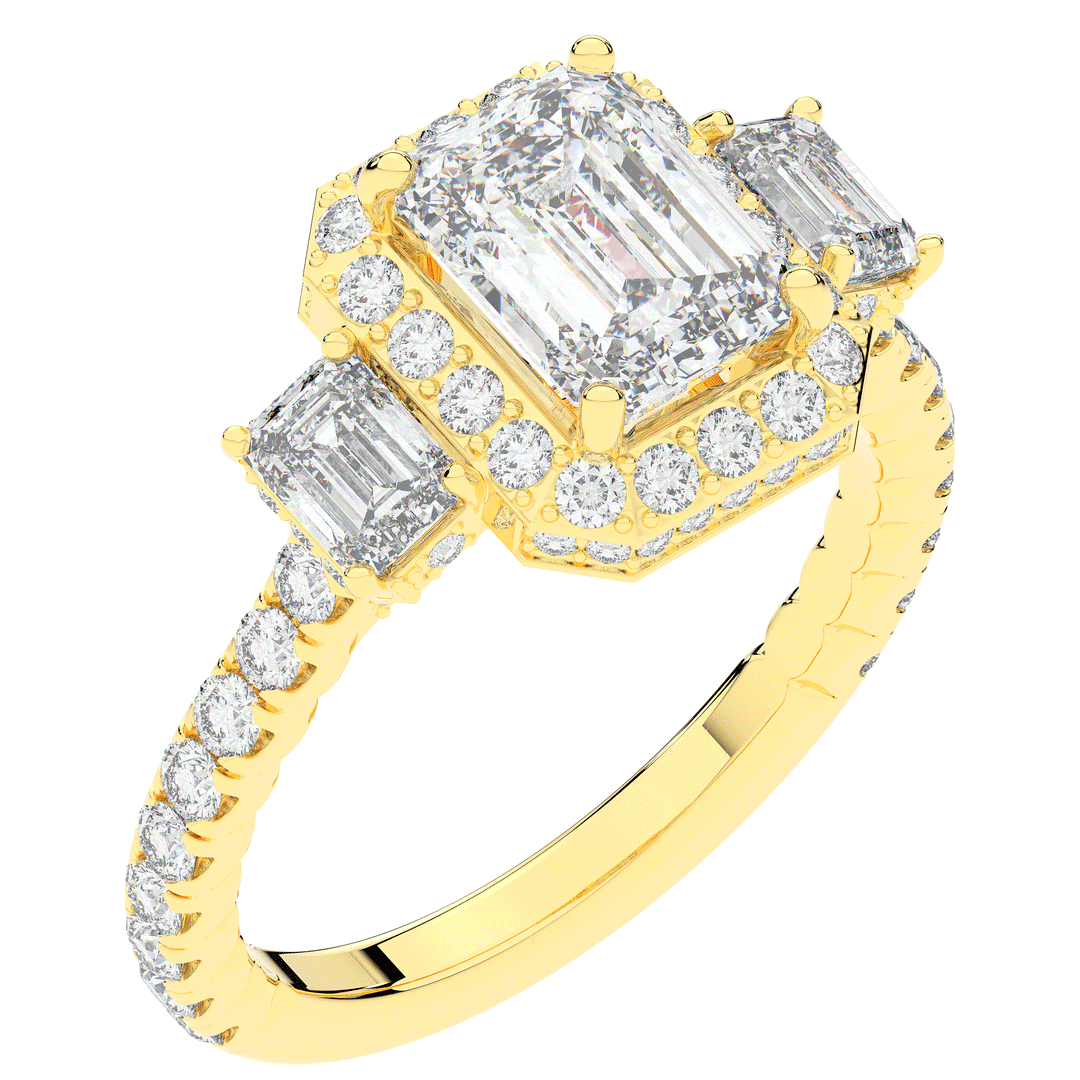 3.20CT.TW EMERALD CUT LAB DIAMOND 3 STONE ENGAGEMENT RING - Nazarelle