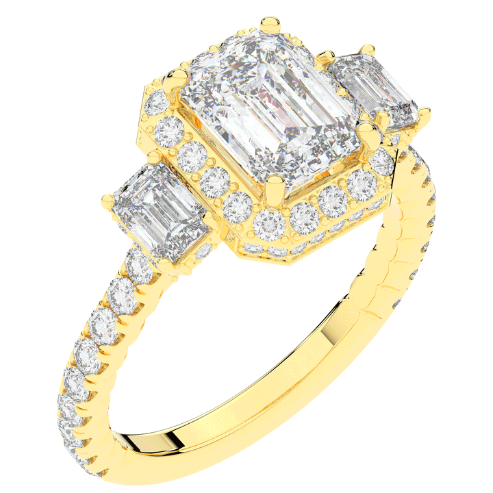 3.20CT.TW EMERALD CUT LAB DIAMOND 3 STONE ENGAGEMENT RING - Nazarelle