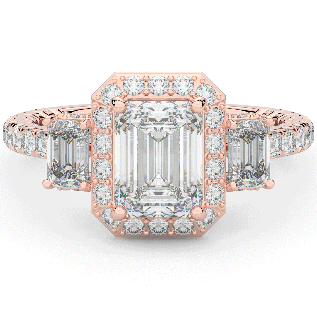 3.20CT.TW EMERALD CUT LAB DIAMOND 3 STONE ENGAGEMENT RING - Nazarelle