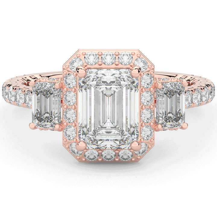 3.20CT.TW EMERALD CUT LAB DIAMOND 3 STONE ENGAGEMENT RING - Nazarelle
