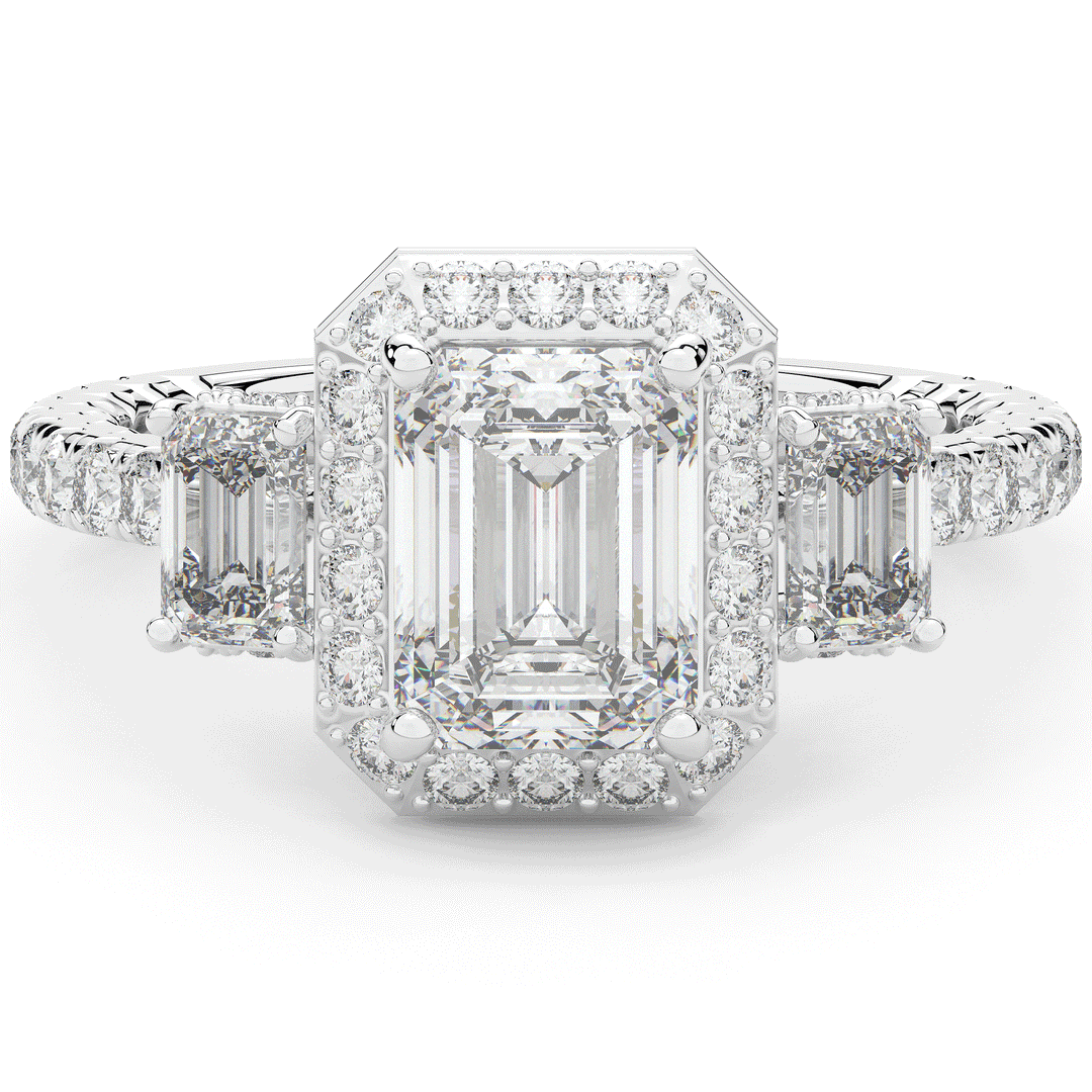 3.20CT.TW EMERALD CUT LAB DIAMOND 3 STONE ENGAGEMENT RING - Nazarelle