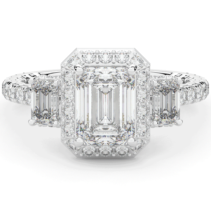 3.20CT.TW EMERALD CUT LAB DIAMOND 3 STONE ENGAGEMENT RING - Nazarelle