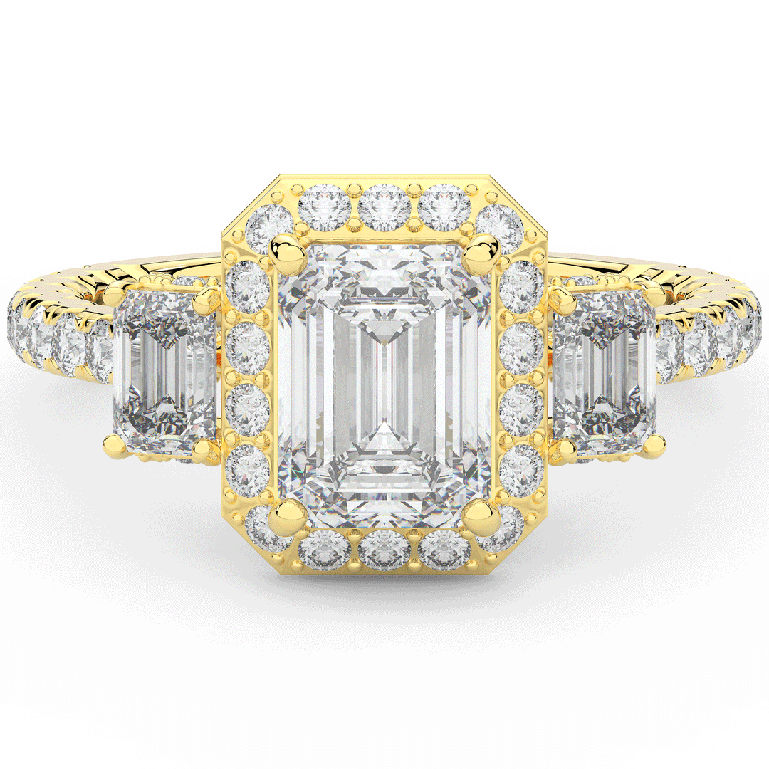 3.20CT.TW EMERALD CUT LAB DIAMOND 3 STONE ENGAGEMENT RING - Nazarelle