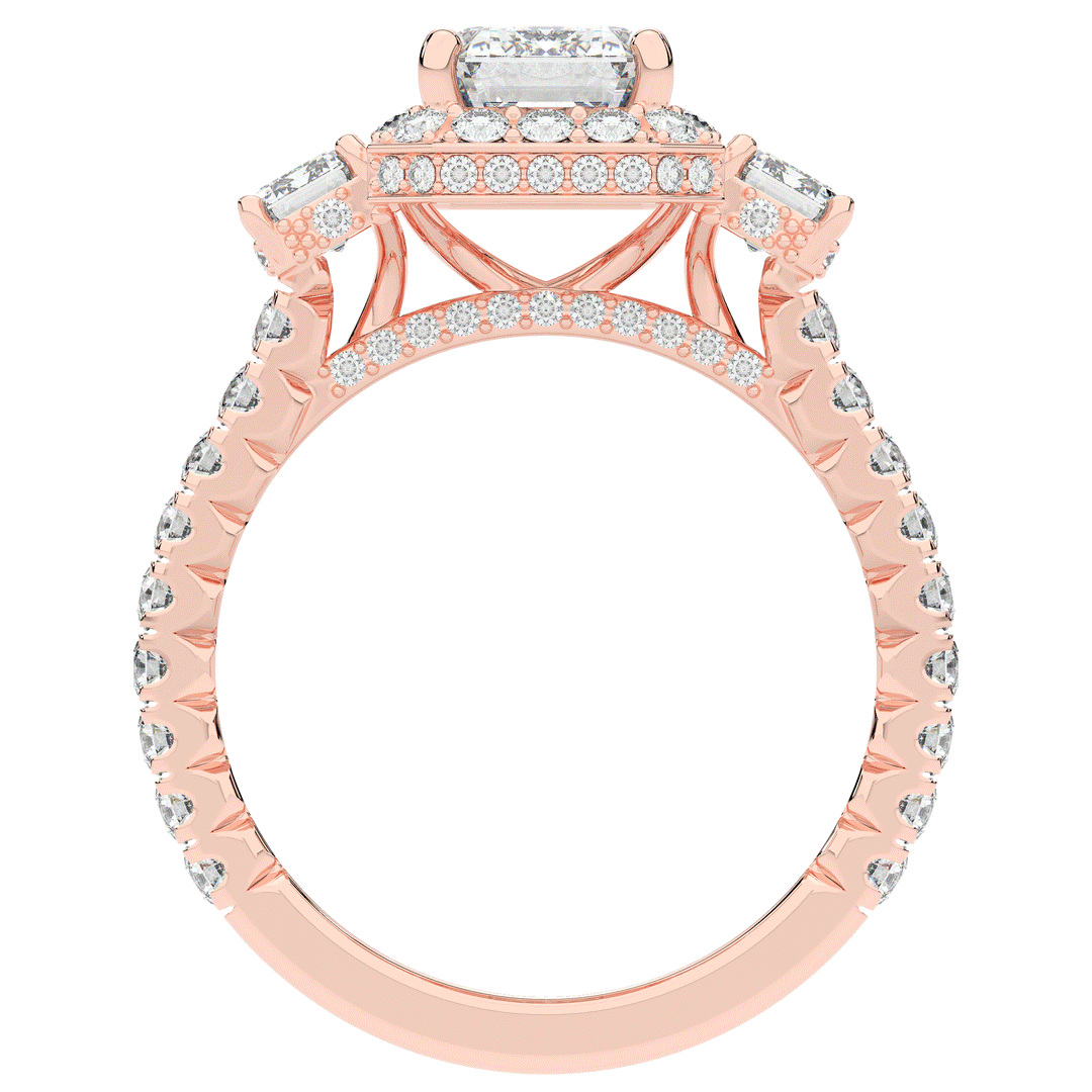3.20CT.TW EMERALD CUT LAB DIAMOND 3 STONE ENGAGEMENT RING - Nazarelle