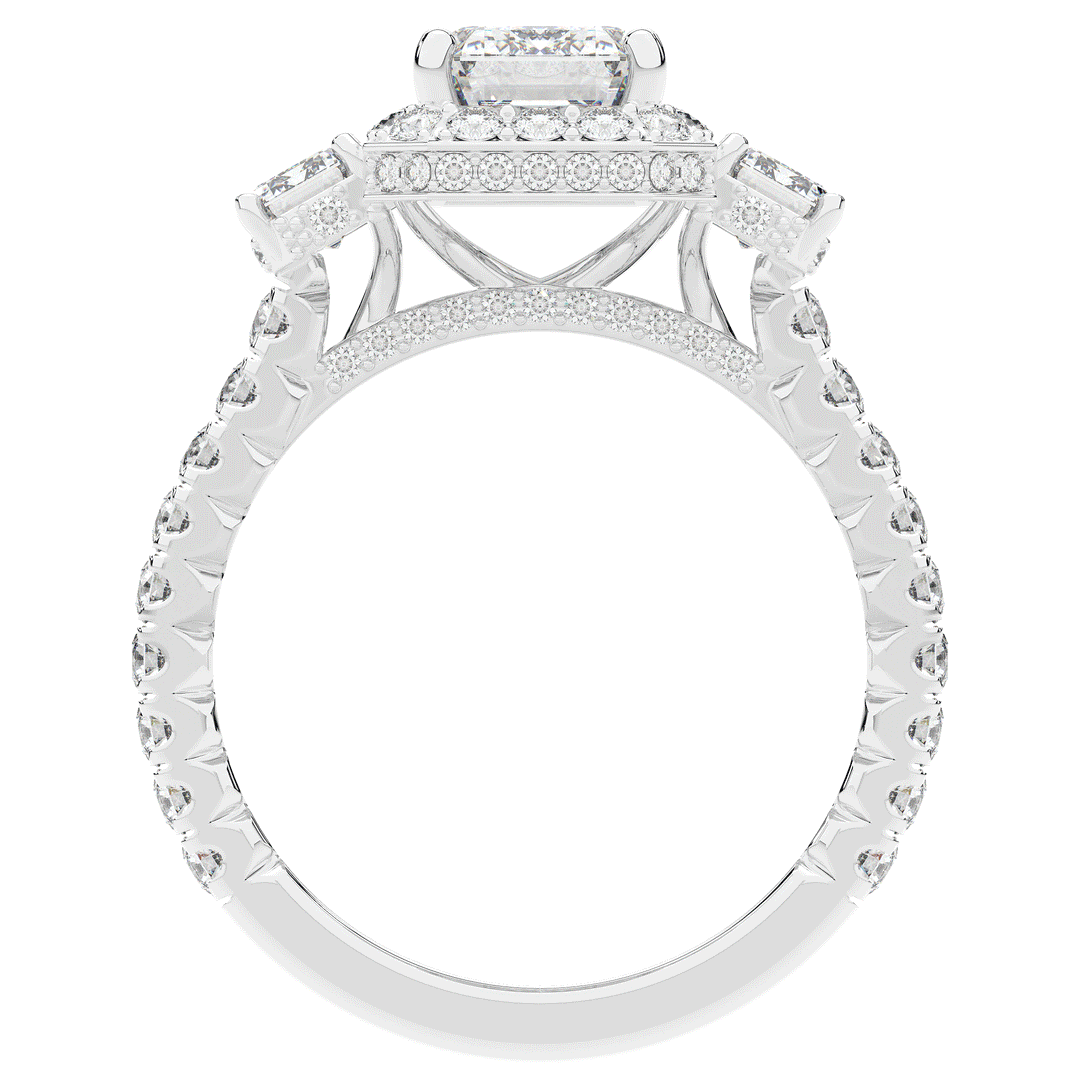 3.20CT.TW EMERALD CUT LAB DIAMOND 3 STONE ENGAGEMENT RING - Nazarelle