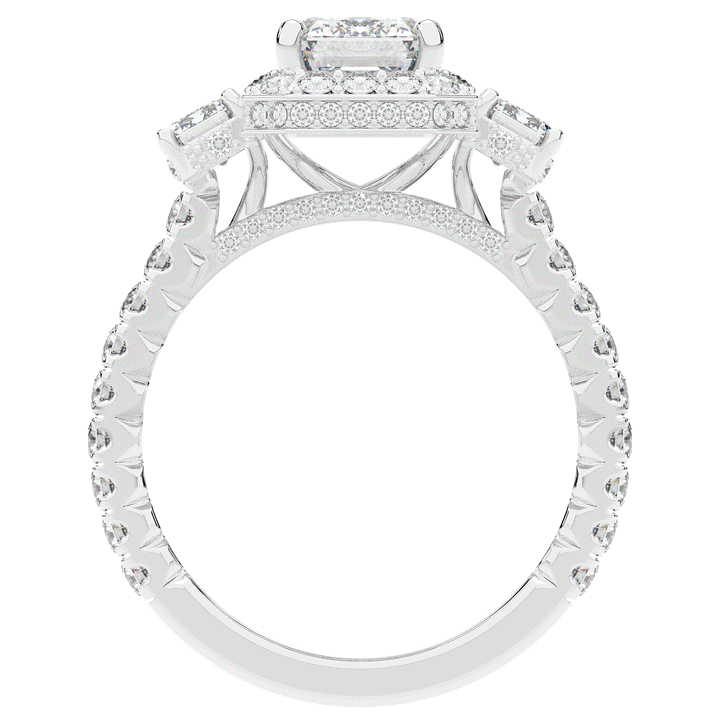 3.20CT.TW EMERALD CUT LAB DIAMOND 3 STONE ENGAGEMENT RING - Nazarelle