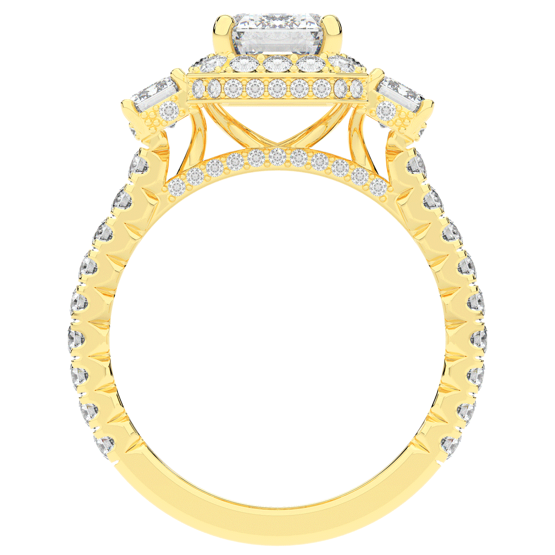 3.20CT.TW EMERALD CUT LAB DIAMOND 3 STONE ENGAGEMENT RING - Nazarelle
