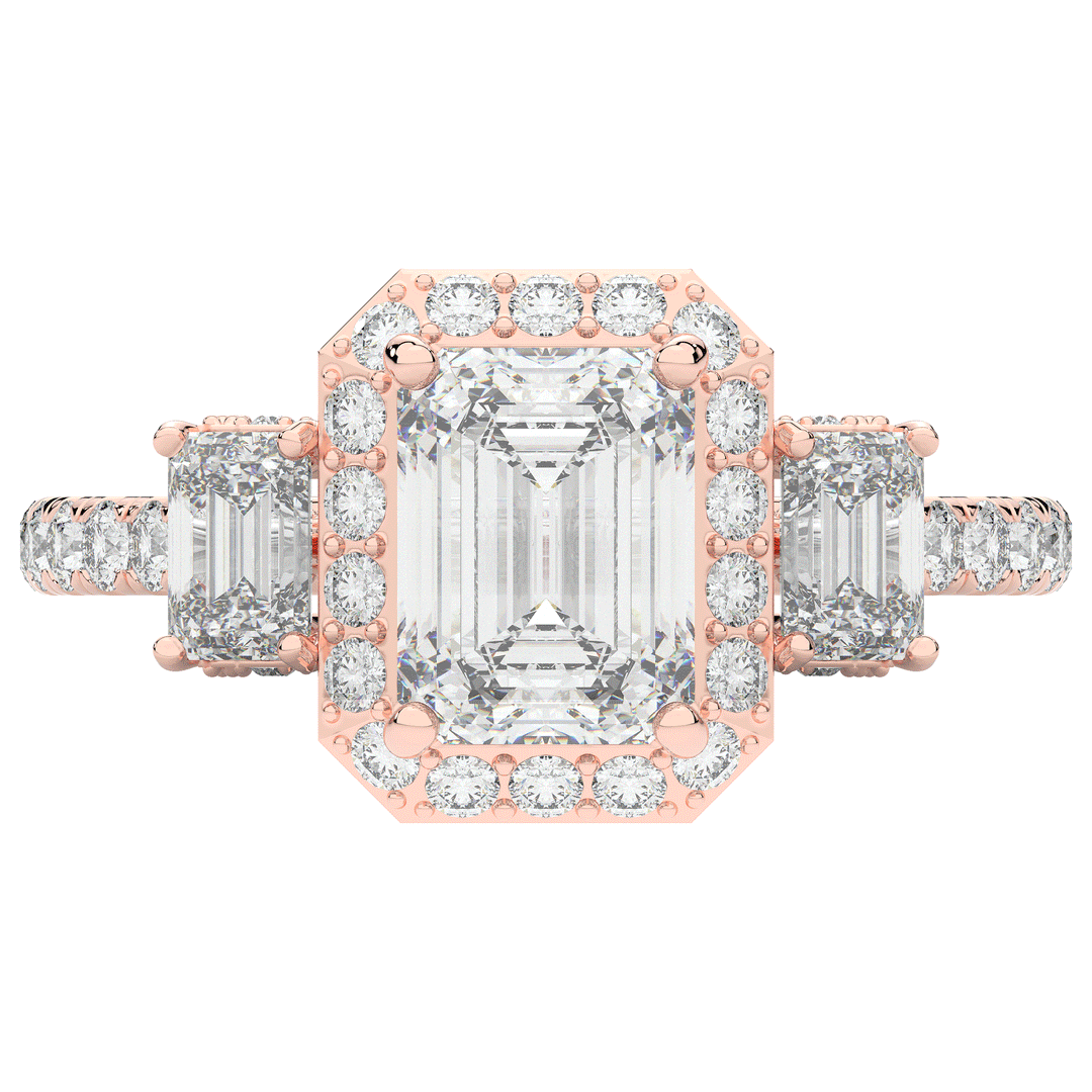 3.20CT.TW EMERALD CUT LAB DIAMOND 3 STONE ENGAGEMENT RING - Nazarelle