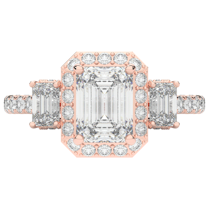 3.20CT.TW EMERALD CUT LAB DIAMOND 3 STONE ENGAGEMENT RING - Nazarelle