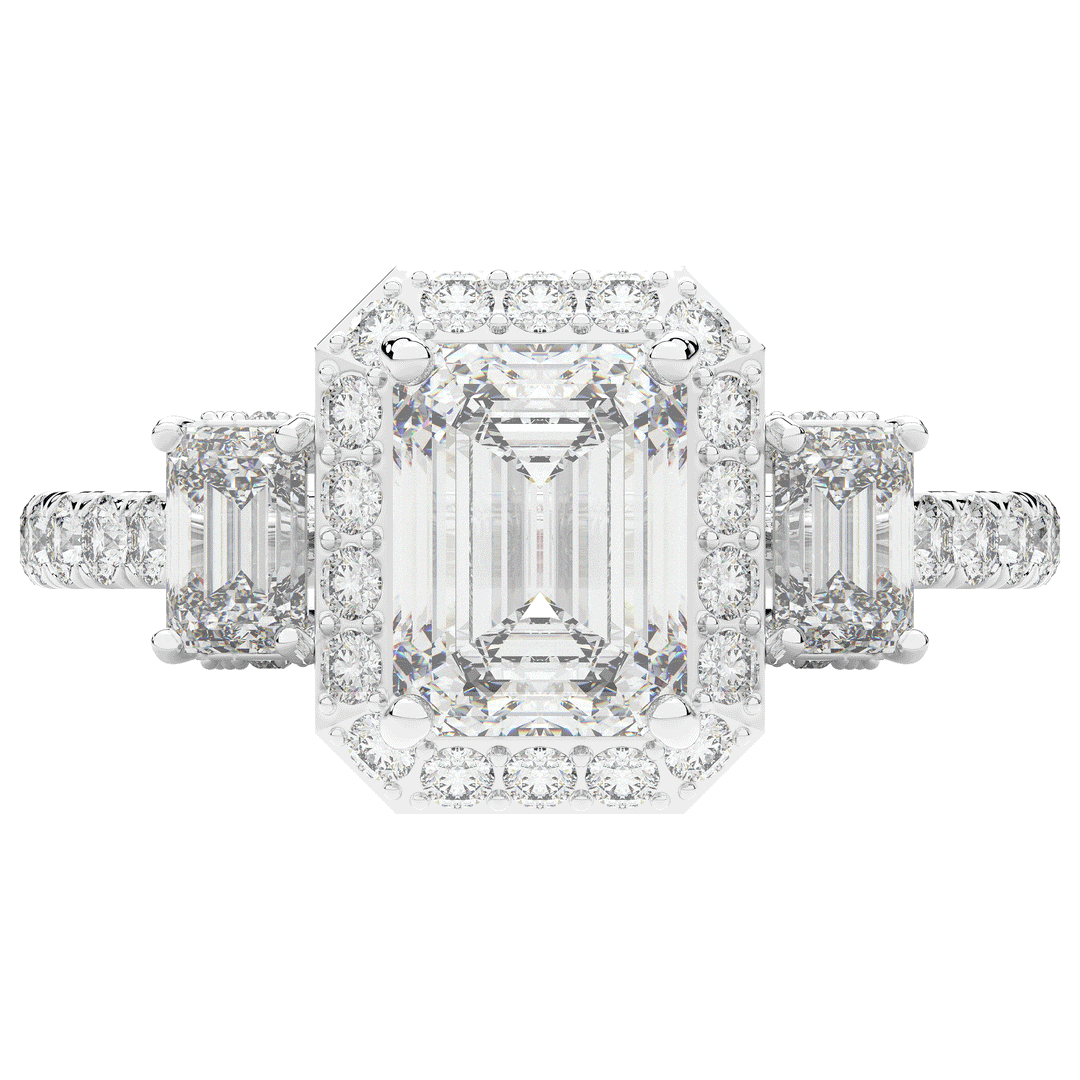 3.20CT.TW EMERALD CUT LAB DIAMOND 3 STONE ENGAGEMENT RING - Nazarelle