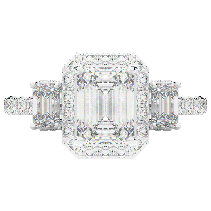 3.20CT.TW EMERALD CUT LAB DIAMOND 3 STONE ENGAGEMENT RING - Nazarelle