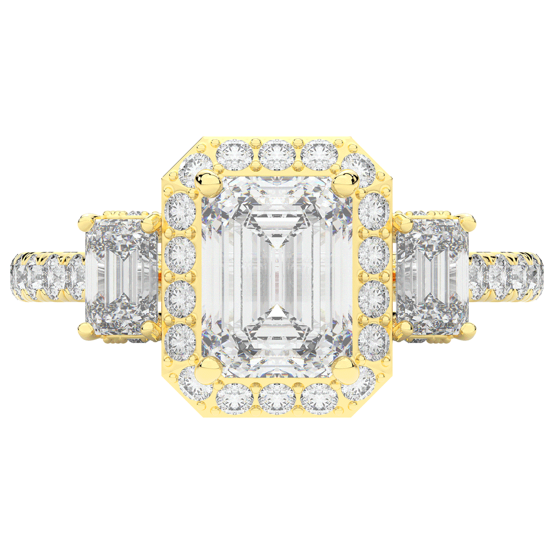 3.20CT.TW EMERALD CUT LAB DIAMOND 3 STONE ENGAGEMENT RING - Nazarelle