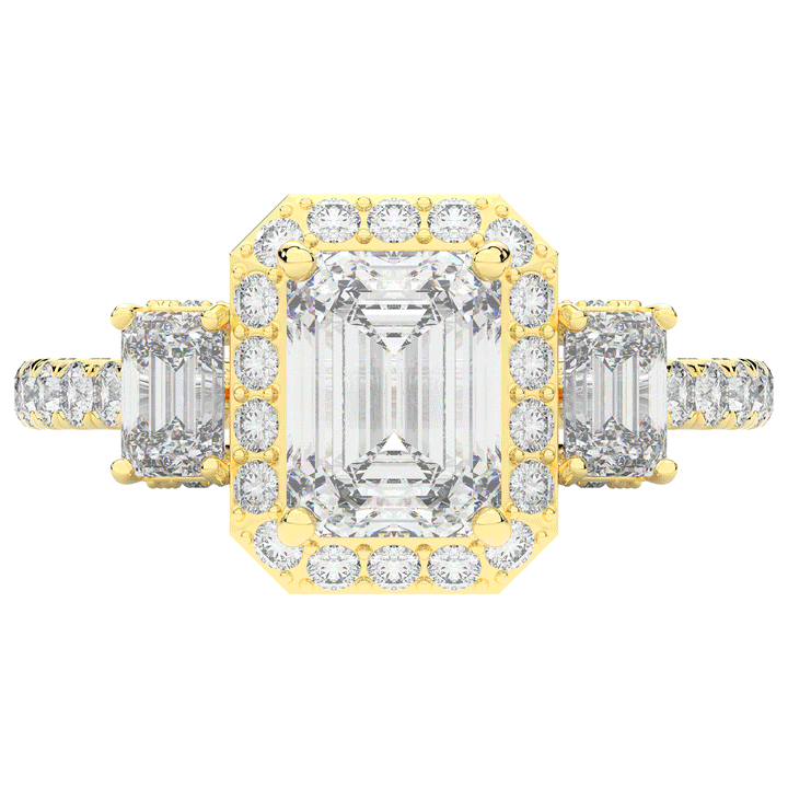 3.20CT.TW EMERALD CUT LAB DIAMOND 3 STONE ENGAGEMENT RING - Nazarelle