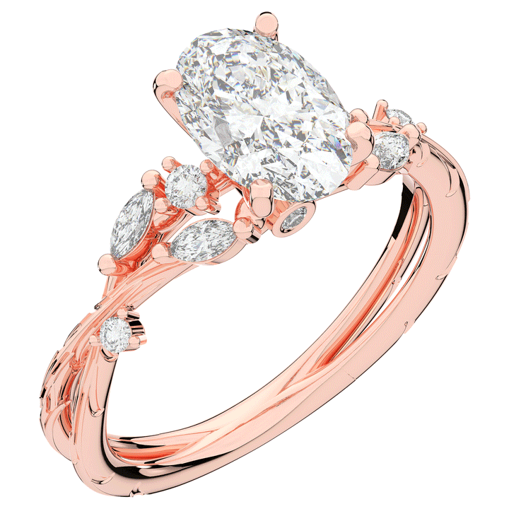 2.25CT.TW OVAL LAB DIAMOND STYLIZED VINE AND TREE BARK FINISH ENGAGEMENT RING - Nazarelle