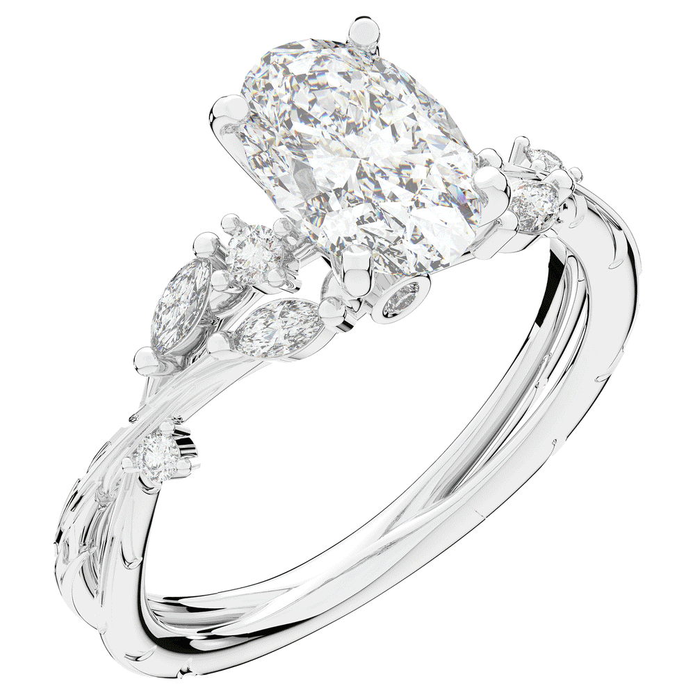 2.25CT.TW OVAL LAB DIAMOND STYLIZED VINE AND TREE BARK FINISH ENGAGEMENT RING - Nazarelle