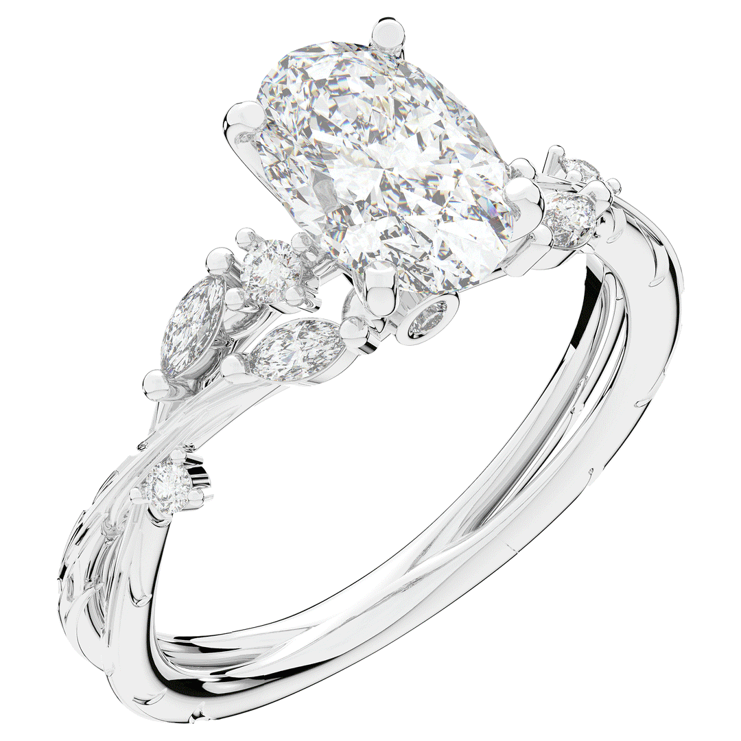 2.25CT.TW OVAL LAB DIAMOND STYLIZED VINE AND TREE BARK FINISH ENGAGEMENT RING - Nazarelle