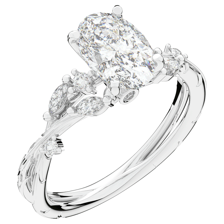 2.25CT.TW OVAL LAB DIAMOND STYLIZED VINE AND TREE BARK FINISH ENGAGEMENT RING - Nazarelle