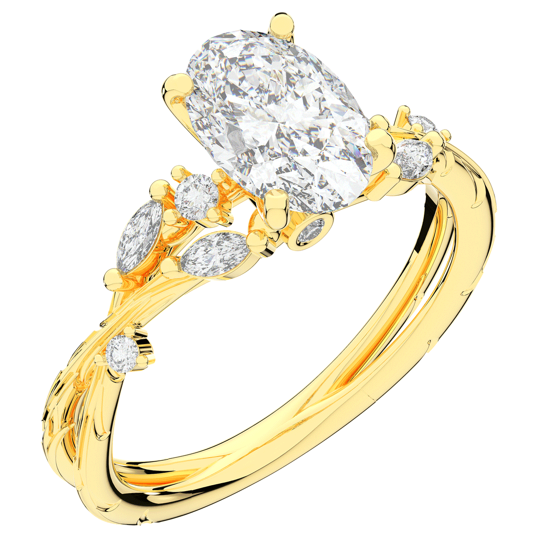 2.25CT.TW OVAL LAB DIAMOND STYLIZED VINE AND TREE BARK FINISH ENGAGEMENT RING - Nazarelle