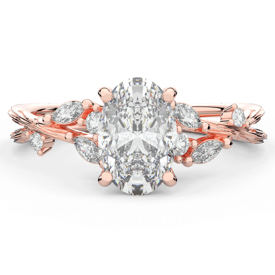 2.25CT.TW OVAL LAB DIAMOND STYLIZED VINE AND TREE BARK FINISH ENGAGEMENT RING - Nazarelle