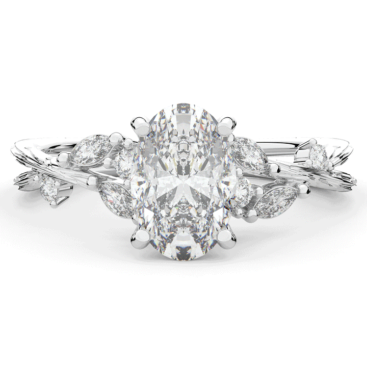 2.25CT.TW OVAL LAB DIAMOND STYLIZED VINE AND TREE BARK FINISH ENGAGEMENT RING - Nazarelle