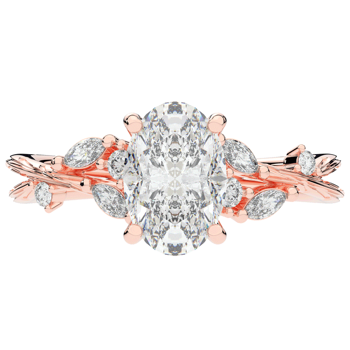 2.25CT.TW OVAL LAB DIAMOND STYLIZED VINE AND TREE BARK FINISH ENGAGEMENT RING - Nazarelle