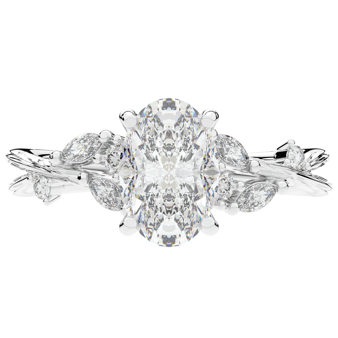 2.25CT.TW OVAL LAB DIAMOND STYLIZED VINE AND TREE BARK FINISH ENGAGEMENT RING - Nazarelle