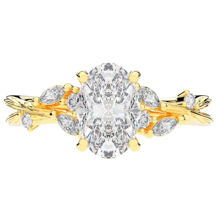 2.25CT.TW OVAL LAB DIAMOND STYLIZED VINE AND TREE BARK FINISH ENGAGEMENT RING - Nazarelle