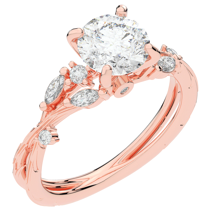 1.75CT.TW ROUND LAB DIAMOND STYLIZED VINE AND TREE BARK FINISH ENGAGEMENT RING - Nazarelle