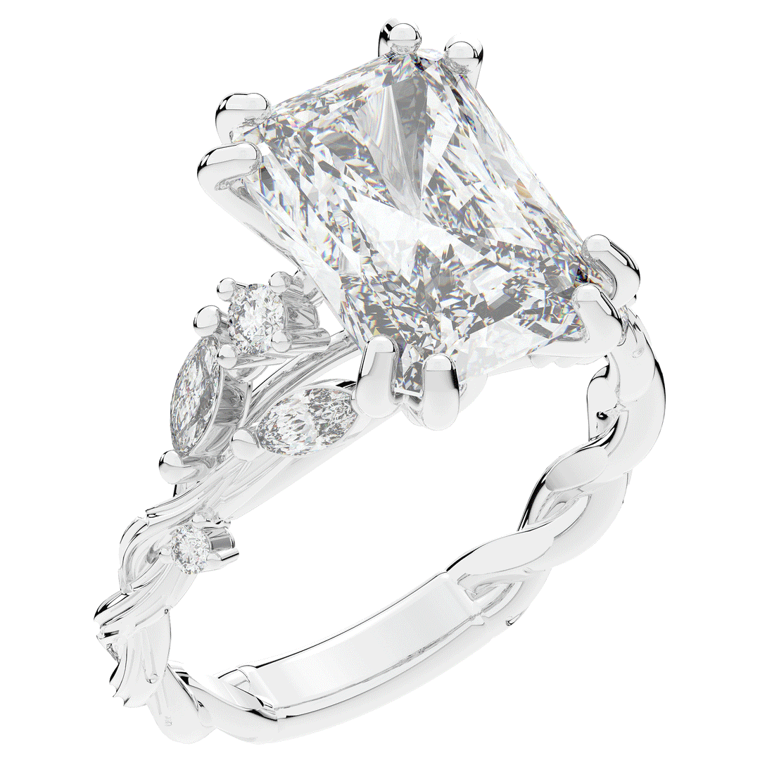 5.30CT.TW RADIANT LAB DIAMOND STYLIZED VINE AND TREE BARK FINISH ENGAGEMENT RING - Nazarelle