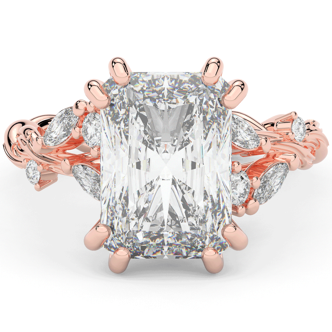 5.30CT.TW RADIANT LAB DIAMOND STYLIZED VINE AND TREE BARK FINISH ENGAGEMENT RING - Nazarelle