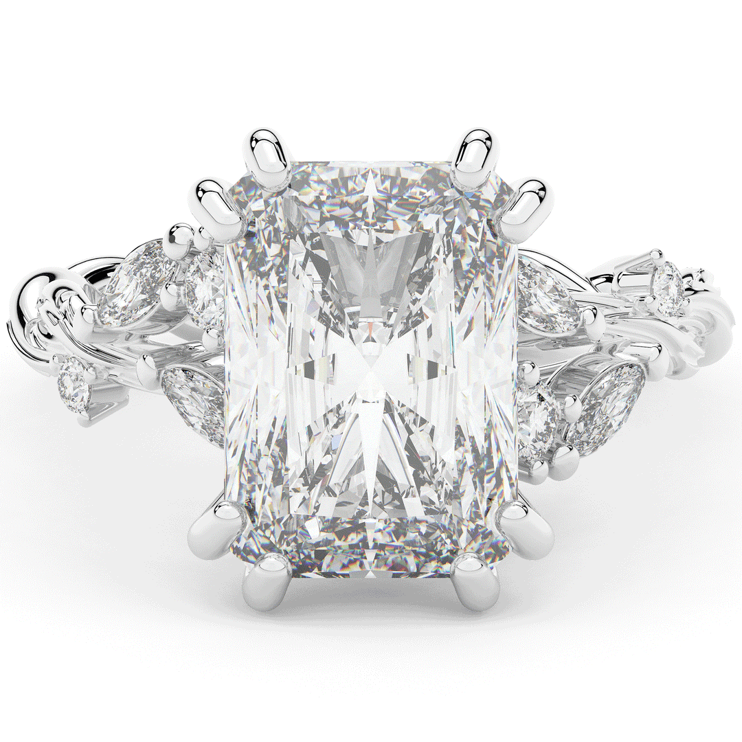 5.30CT.TW RADIANT LAB DIAMOND STYLIZED VINE AND TREE BARK FINISH ENGAGEMENT RING - Nazarelle