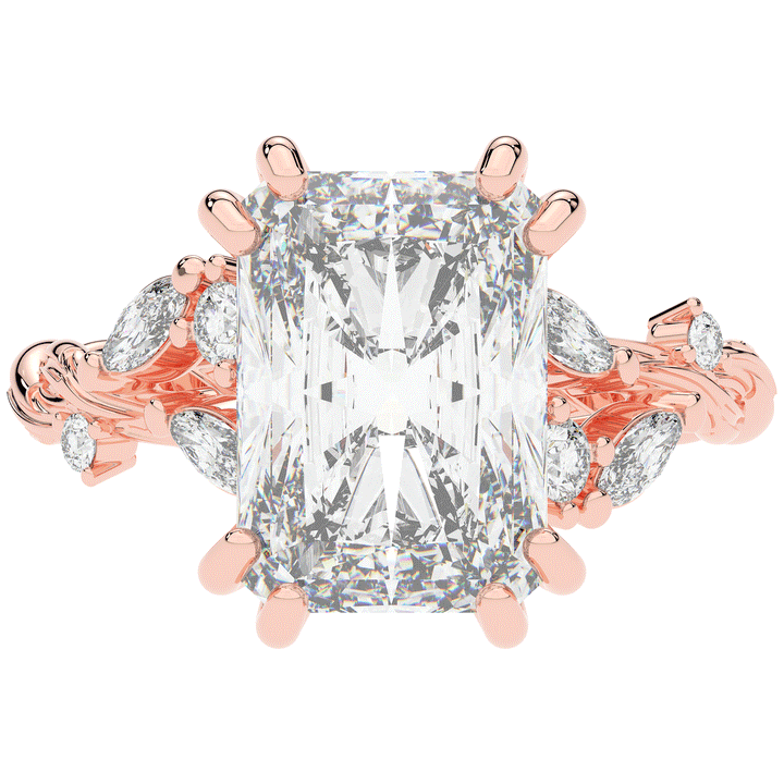 5.30CT.TW RADIANT LAB DIAMOND STYLIZED VINE AND TREE BARK FINISH ENGAGEMENT RING - Nazarelle