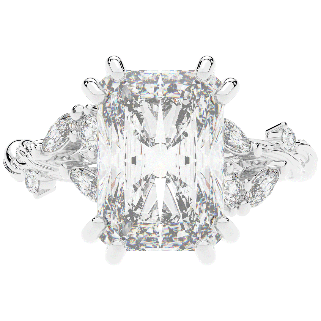 5.30CT.TW RADIANT LAB DIAMOND STYLIZED VINE AND TREE BARK FINISH ENGAGEMENT RING - Nazarelle