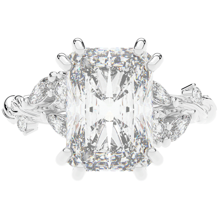 5.30CT.TW RADIANT LAB DIAMOND STYLIZED VINE AND TREE BARK FINISH ENGAGEMENT RING - Nazarelle