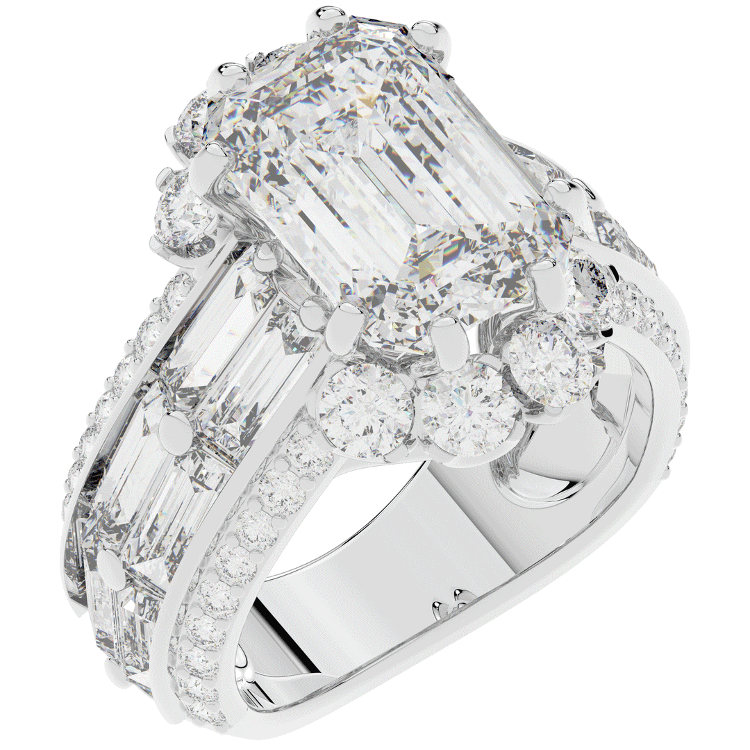8.25CT.TW EMERALD CUT LAB DIAMOND HALO ENGAGEMENT RING - Nazarelle