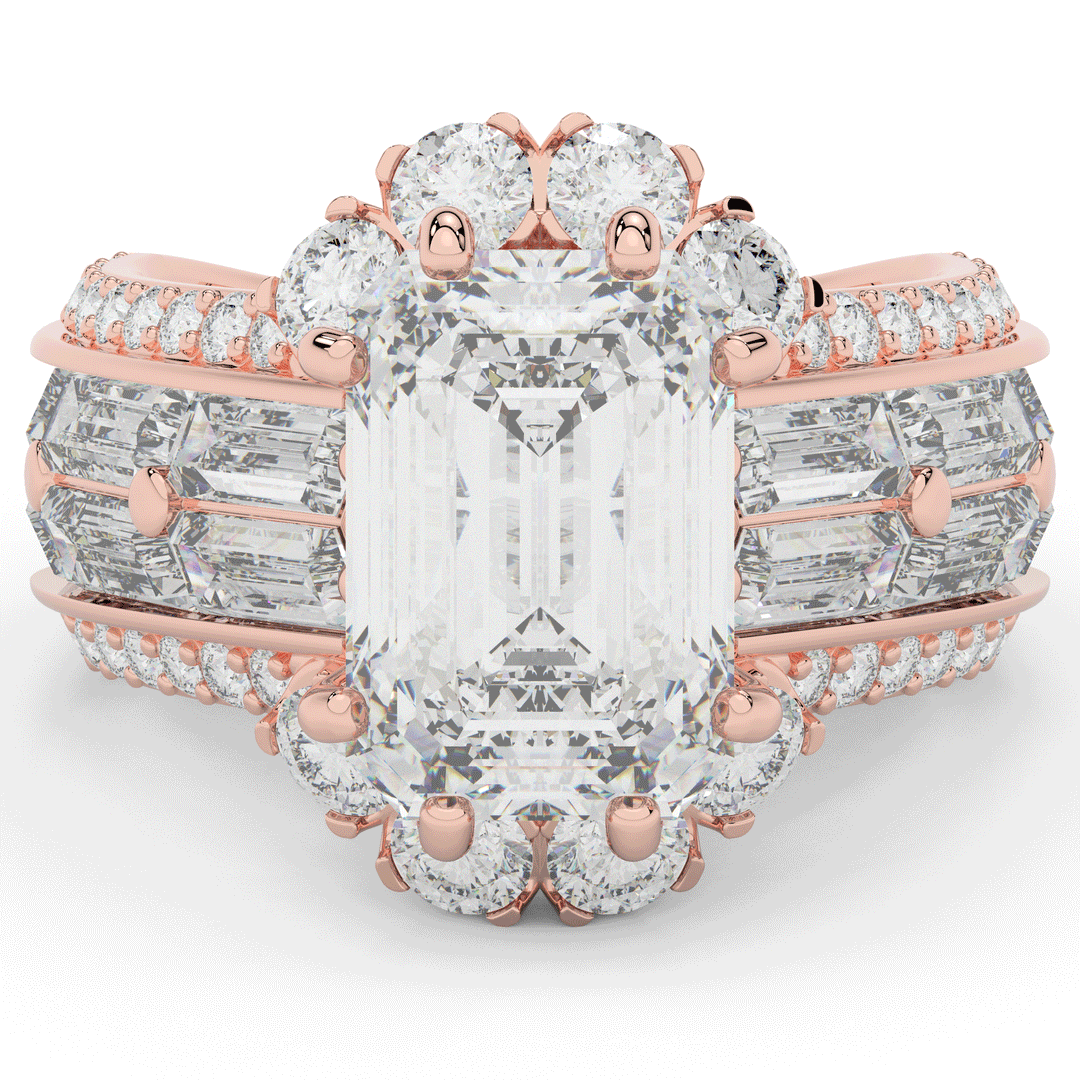 8.25CT.TW EMERALD CUT LAB DIAMOND HALO ENGAGEMENT RING - Nazarelle