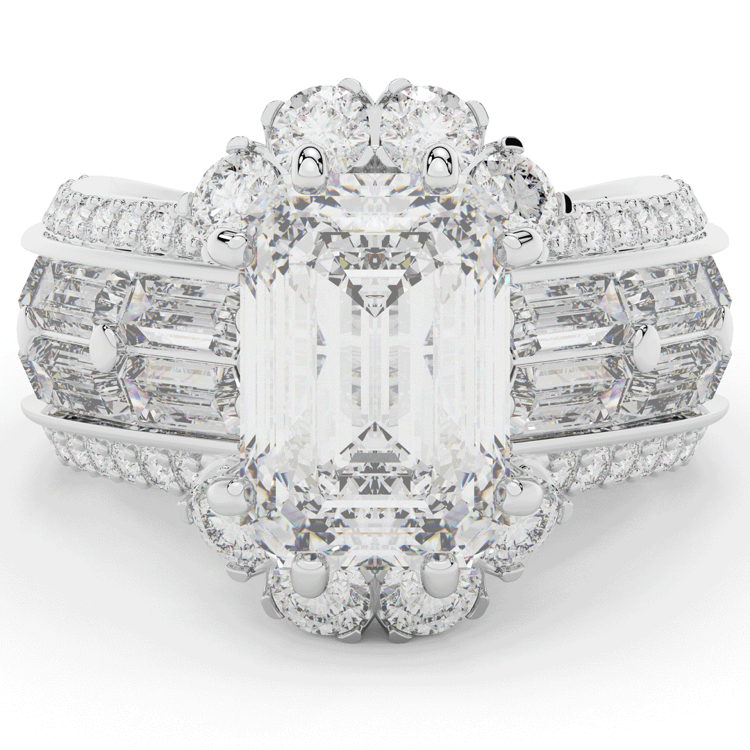 8.25CT.TW EMERALD CUT LAB DIAMOND HALO ENGAGEMENT RING - Nazarelle