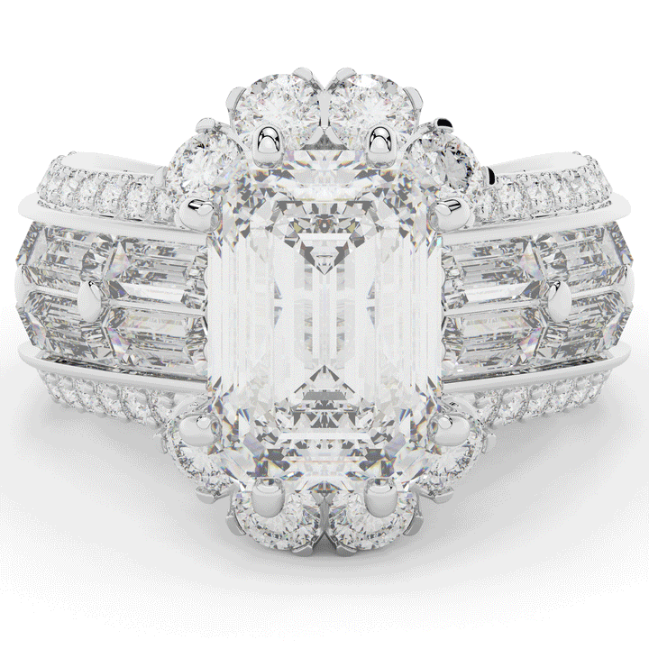 8.25CT.TW EMERALD CUT LAB DIAMOND HALO ENGAGEMENT RING - Nazarelle