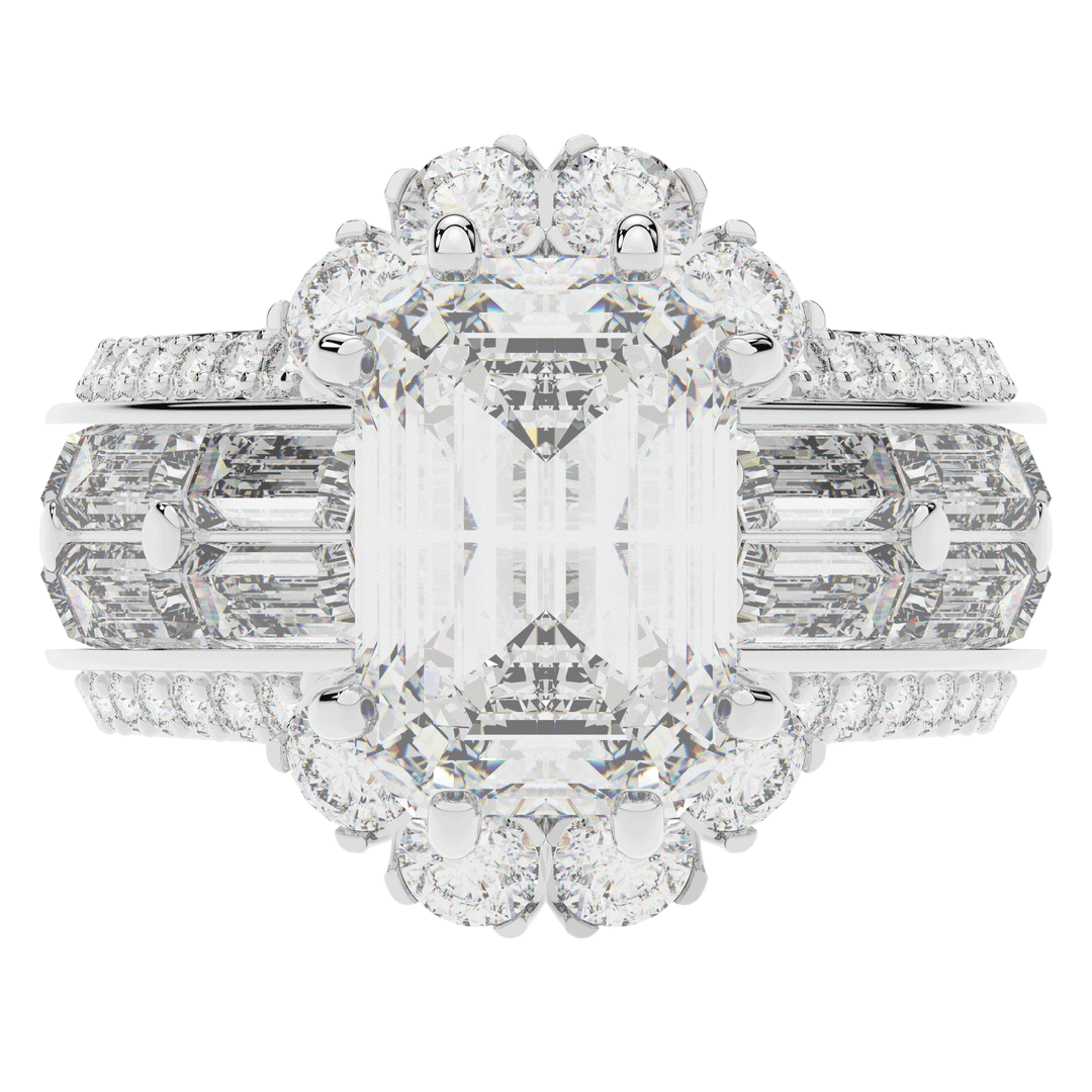 8.25CT.TW EMERALD CUT LAB DIAMOND HALO ENGAGEMENT RING - Nazarelle